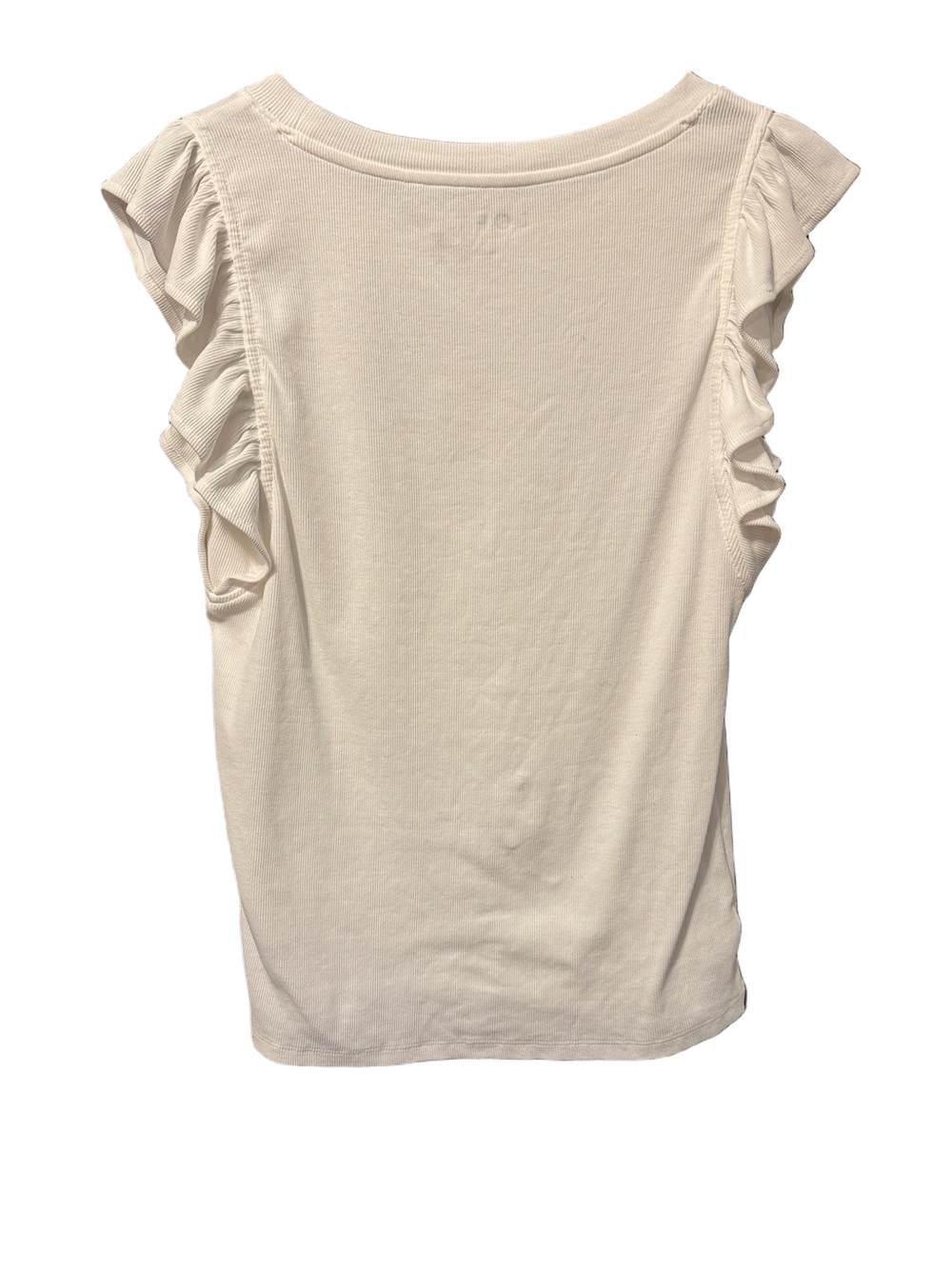 LOFT White Ruffle Cap Sleeve Ribbed Top Size M - Picture 3 of 4